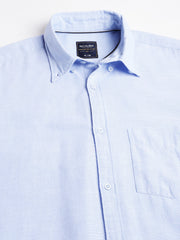 Men Sky Blue Regular Fit Solid Spread Collar Casual Shirt