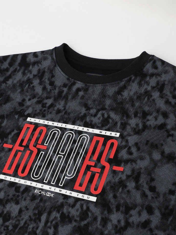 Men Black Standard Fit Printed Sweat Shirt