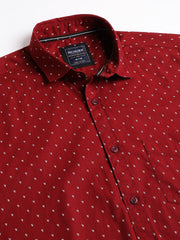 Men Maroon Regular Fit Print Spread Collar Casual Shirt