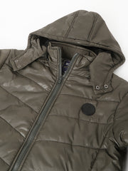 Men Olive Standard Fit Solid Hoodie Jacket