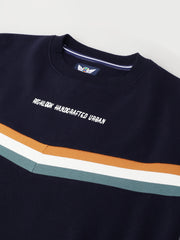 Men Navy Standard Fit Colourblocked Sweat Shirt