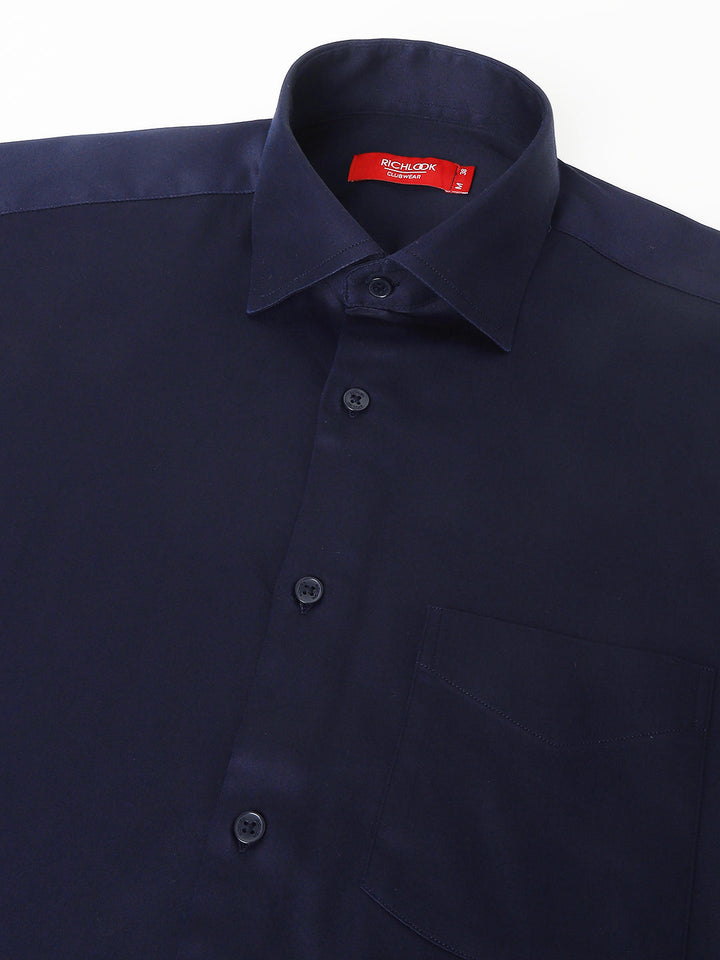 Men Navy Standard Fit Solid Club Wear Shirt