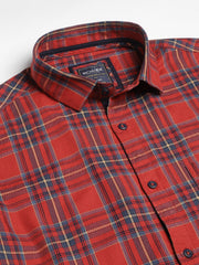 Men Rust Regular Fit Checkered Spread Collar Casual Shirt