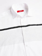 Men White Regular Fit Print Spread Collar Club Wear Shirt