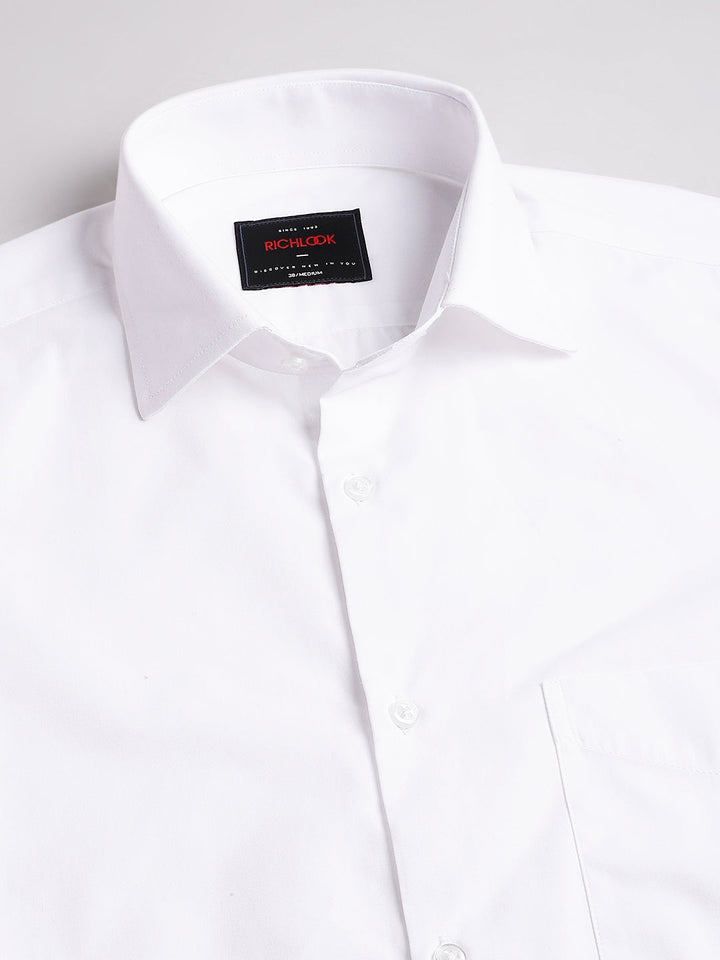 Men White Solid Spread Collar Formal Shirt