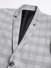 Men Grey Regular Fit Checkered Notched Lapel Casual Blazer