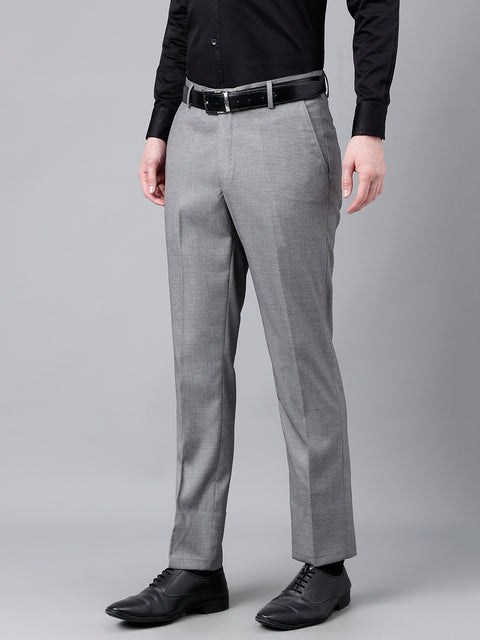 Men Dark Grey Standard Fit Mid Rise Solid Formal Trouser