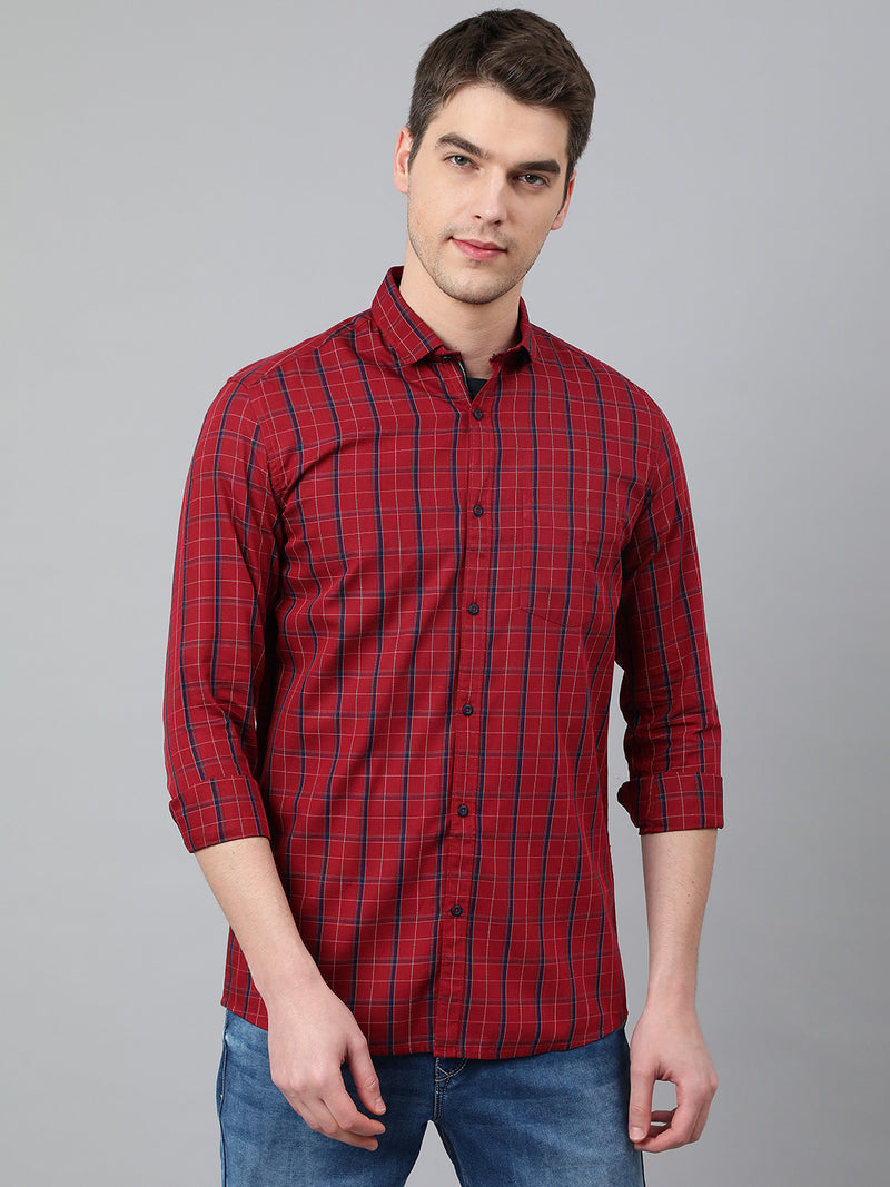 Men Maroon Standard Fit Checkered Casual Shirt