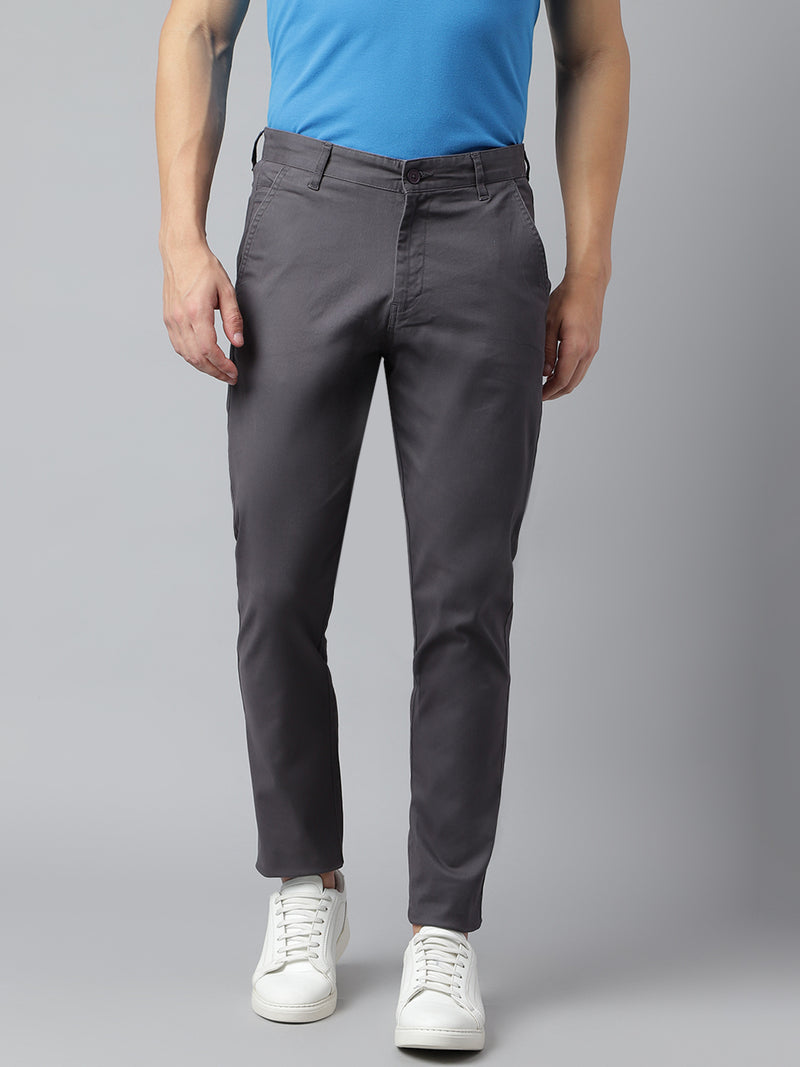 Men Grey Slim Fit Mid Rise Solid Casual Trouser