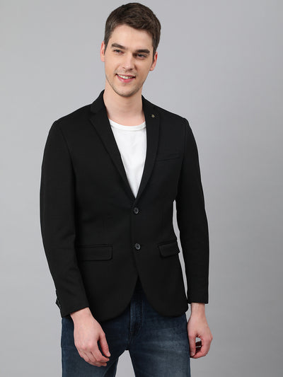 Men Black Regular Fit Solid Notched Lapel Casual Blazer