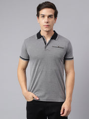 Men Black Regular Fit Solid Polo Neck Casual T-Shirt