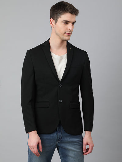 Men Black Regular Fit Solid Notched Lapel Casual Blazer