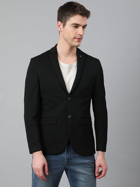Men Black Regular Fit Solid Notched Lapel Casual Blazer