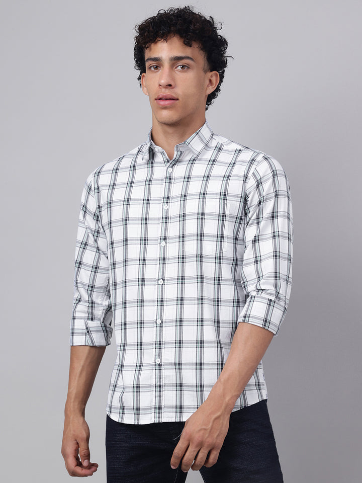 Men White Check Casual Shirt Fresh Look Easy Comfort