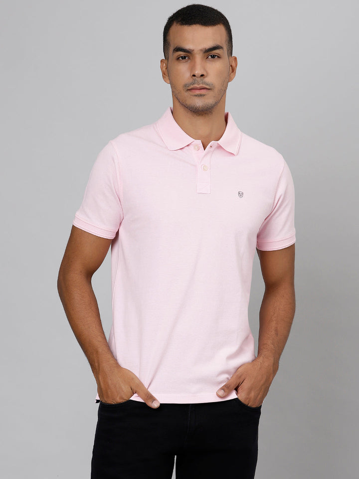 Men Light Pink Regular Fit Solid Polo Neck T-Shirt