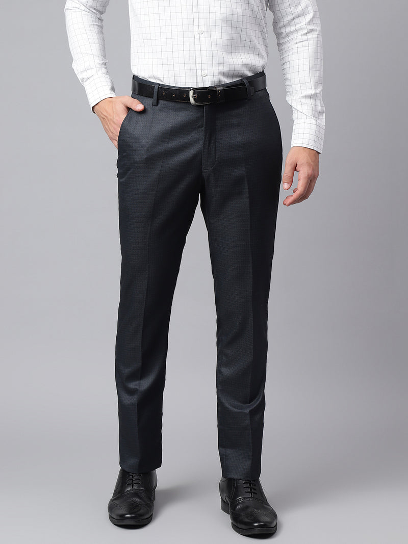 Men Navy Smart Fit Mid Rise Formal Trouser