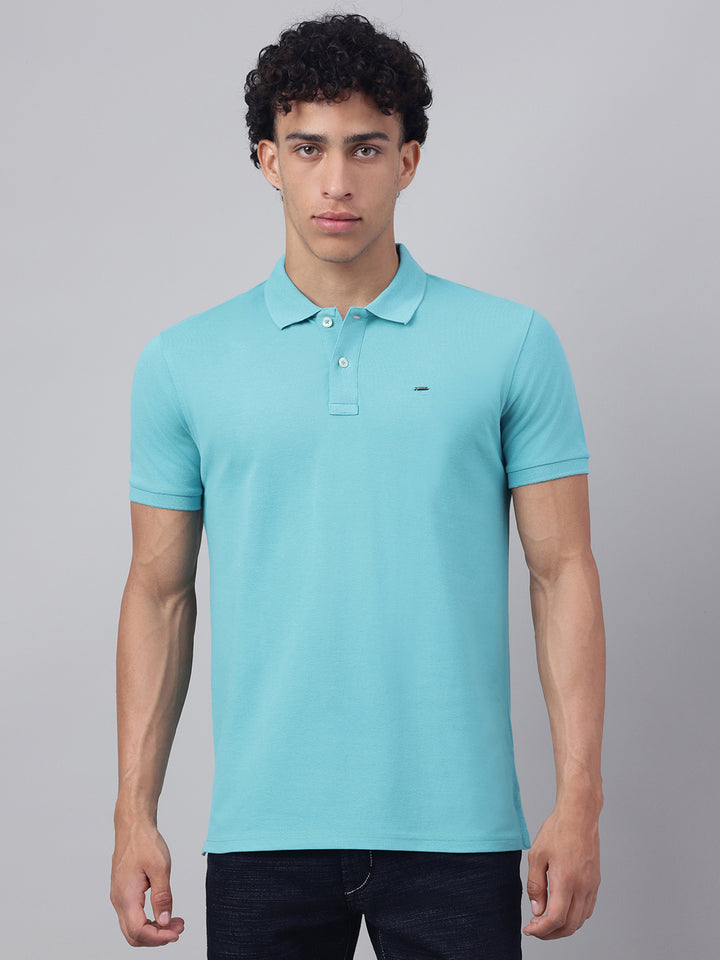 Men Sea Green Regular Fit Polo Neck t-shirt