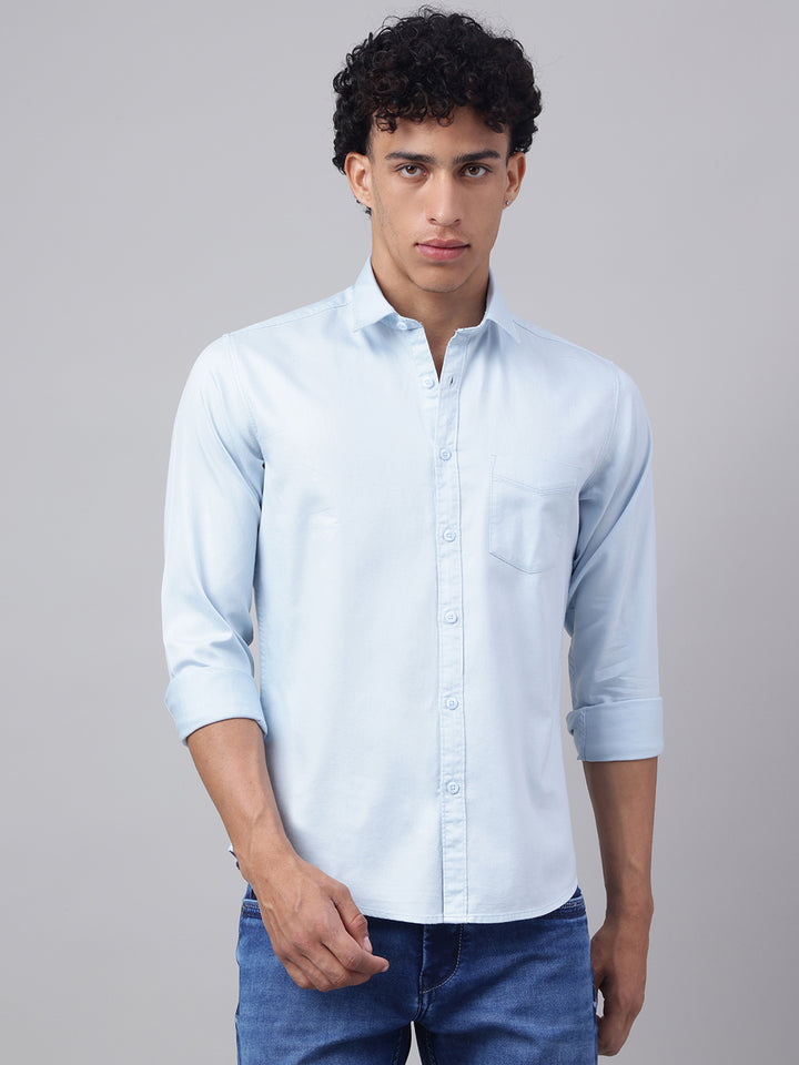 Men Powder Blue Casual Shirt Light Fresh and Stylish