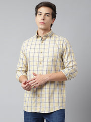 Men Mustard Standard Fit Checkered Casual Shirt