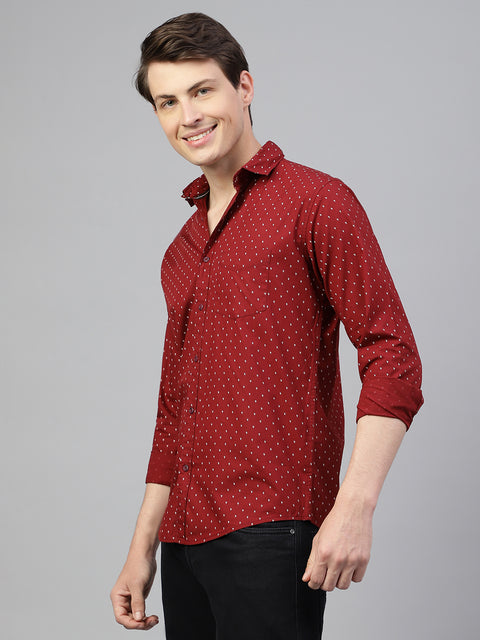 Men Maroon Regular Fit Print Spread Collar Casual Shirt