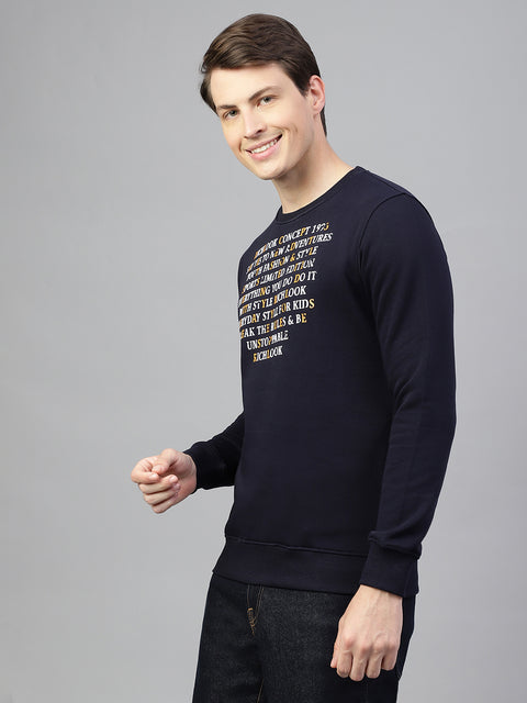 Men Navy Regular Fit Solid Crew Neck Casual Sweat Shirt