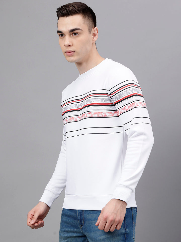 Men White Standard Fit Striped Sweat Shirt