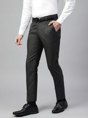 Men Darkgrey Regular Fit Solid Mid Rise Formal Trouser
