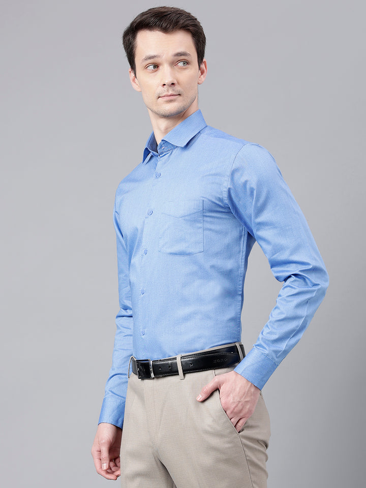 Men Mid Blue Regular Fit Solid Formal Shirt