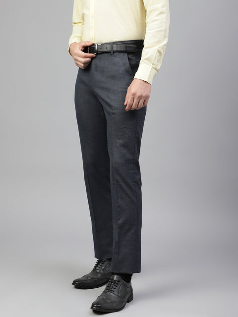 Men Blue Regular Fit Solid Mid Rise Formal Trouser
