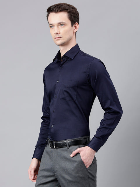 Men Navy Standard Fit Solid Club Wear Shirt