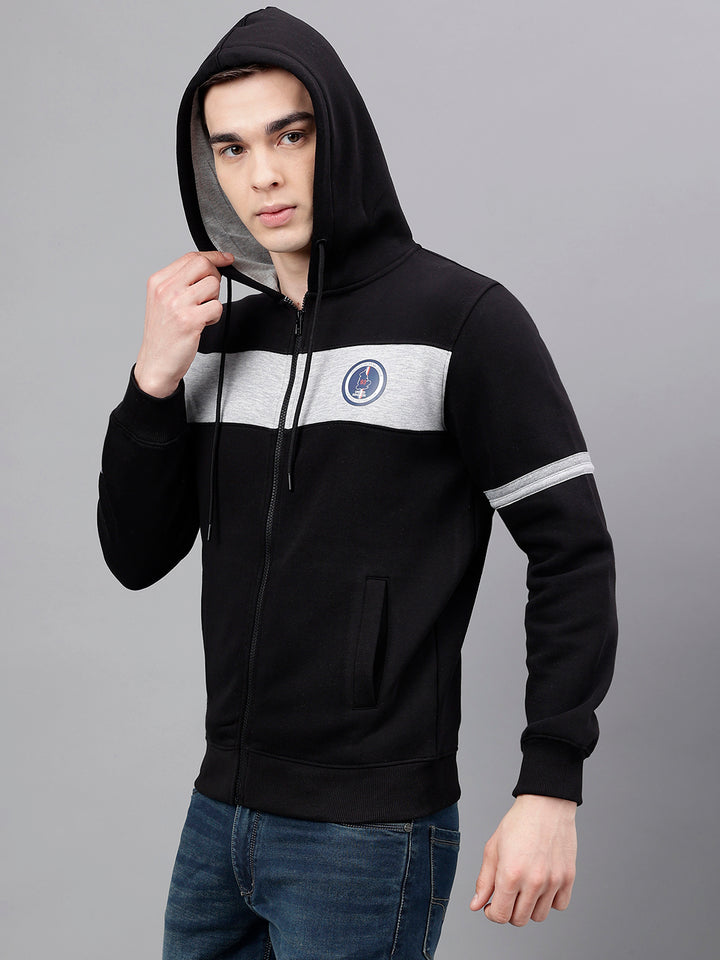 Men Black Standard Fit Colourblocked Sweat Shirt