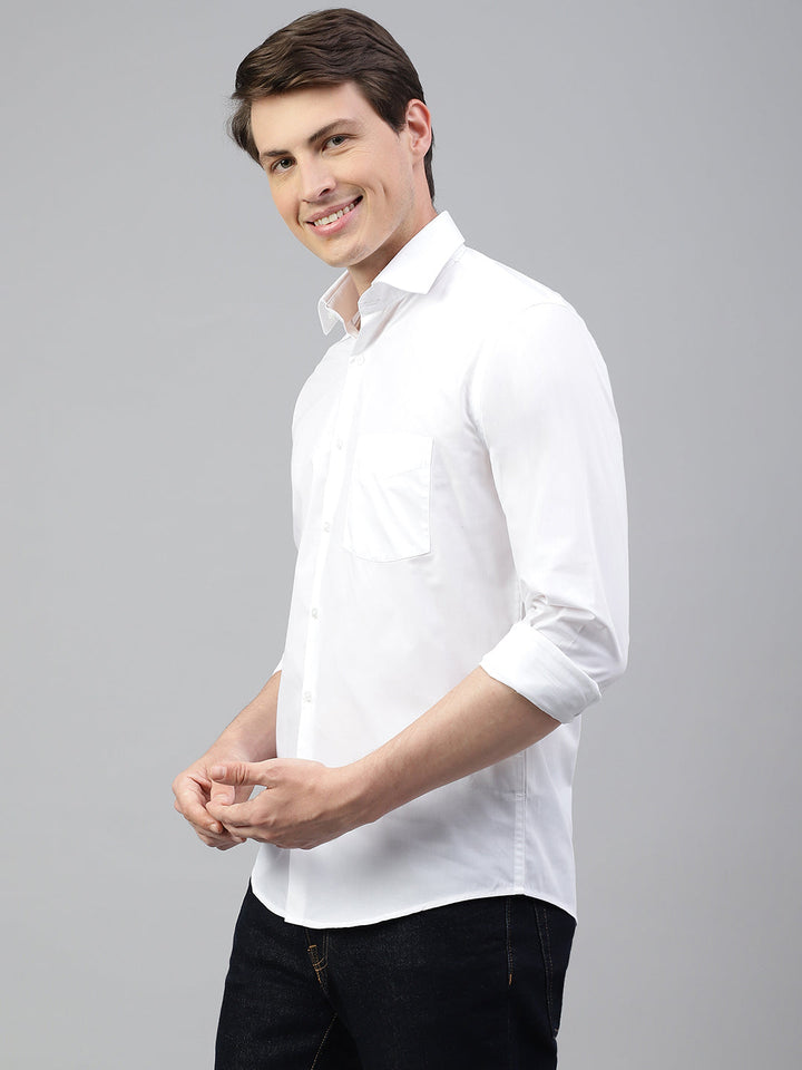 Men White Solid Spread Collar Formal Shirt