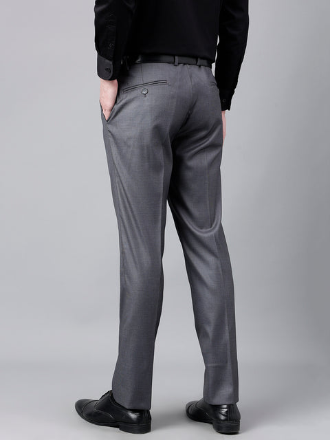 Men Charcoal Standard Fit Mid Rise Solid Formal Trouser