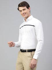 Men White Regular Fit Print Spread Collar Club Wear Shirt