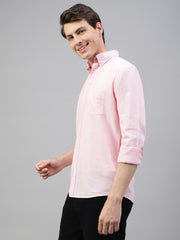 Men Baby Pink Regular Fit Solid Spread Collar Casual Shirt