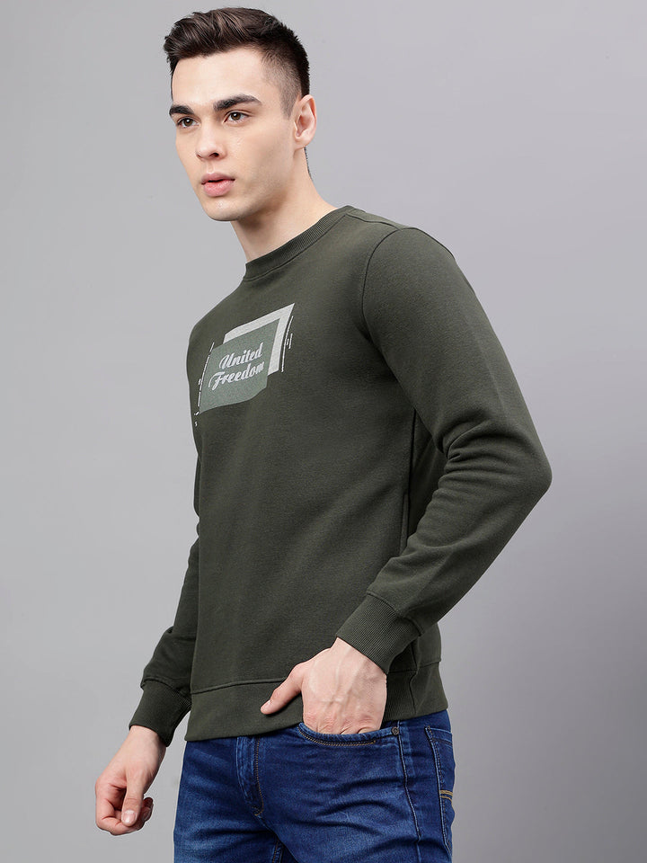 Men Olive Standard Fit Solid Sweat Shirt