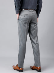 Men Grey Standard Fit Mid Rise Solid Formal Trouser