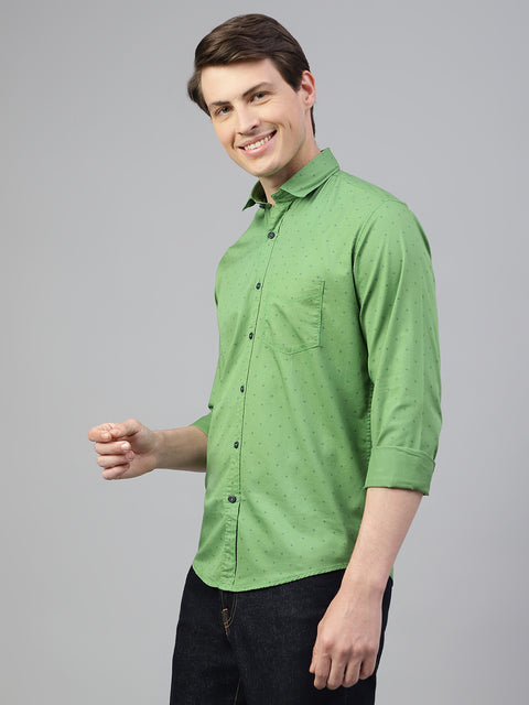 Men Green Regular Fit Print Spread Collar Casual Shirt