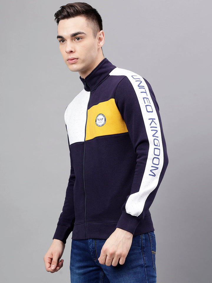 Men Navy Oatmeal Standard Fit Colourblocked Sweat Shirt