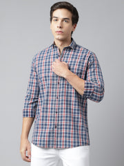 Men Navy Maroon Standard Fit Checkered Casual Shirt