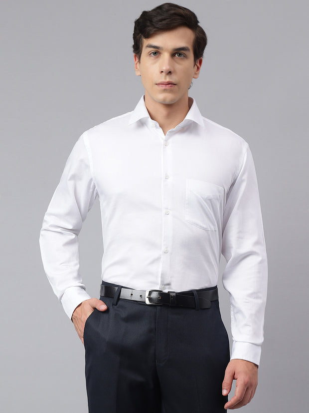 Men White Standard Fit Solid Club Wear Shirt