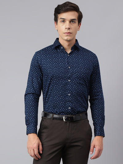 Men Navy Standard Fit Printed Club Wear Shirt