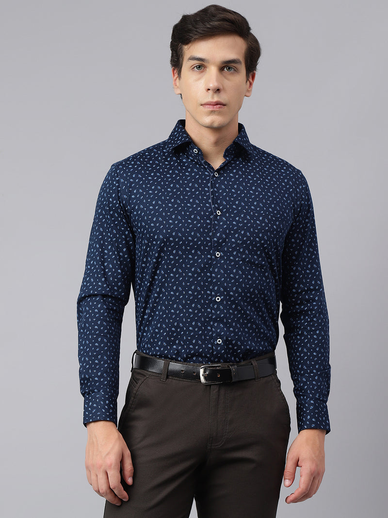 Men Navy Standard Fit Printed Club Wear Shirt