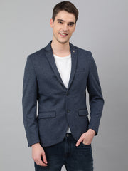 Men Navy Regular Fit Solid Notched Lapel Casual Blazer