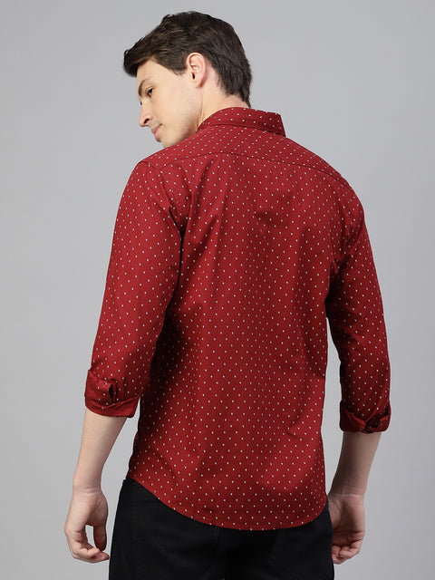 Men Maroon Regular Fit Print Spread Collar Casual Shirt