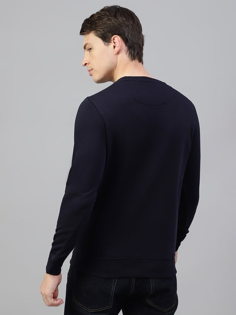 Men Navy Regular Fit Solid Crew Neck Casual Sweat Shirt