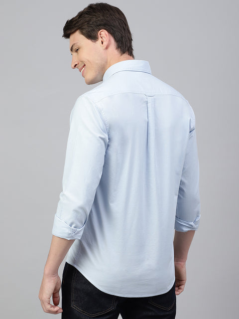 Men Ice Blue Regular Fit Solid Spread Collar Casual Shirt