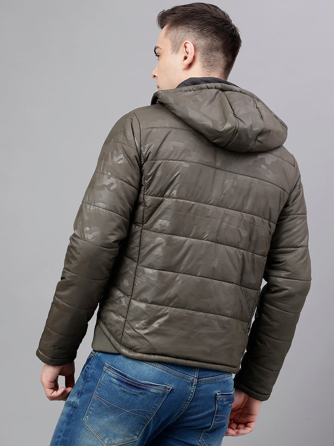 Men Olive Standard Fit Solid Hoodie Jacket