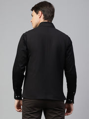 Men Black Regular Fit Solid Stand Collar Formal Waist Coat