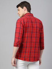 Men Red Regular Fit Checkered Spread Collar Casual Shirt